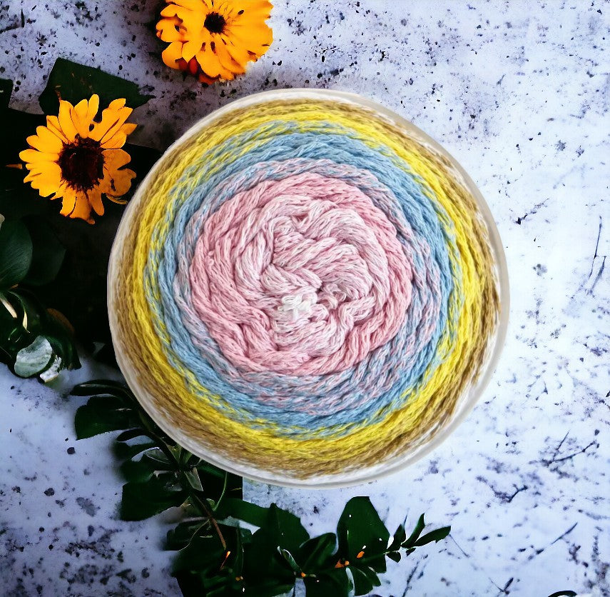 Stitch & Spool Vivid Cakes Fine Yarn - Self-Striping, 80% Cotton 20% Acrylic, 250g/93yd Cakes in 9 Colors